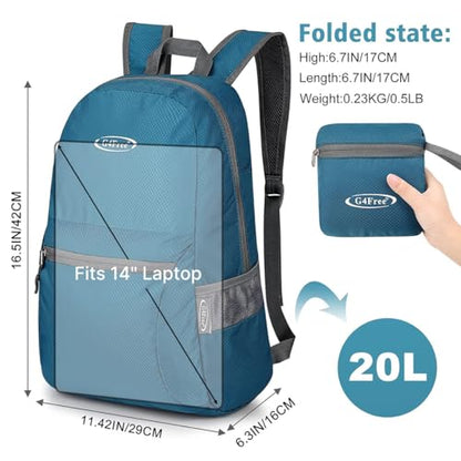 G4Free 20L Lightweight Packable Backpack Travel Hiking Daypack Foldable Backpack for Men Women - color: Medium Blue