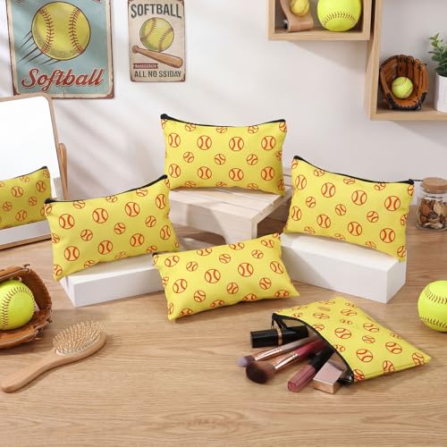 Eccliy 20 Pcs Softball Makeup Bags Bulk Sport Team Gifts Softball Cosmetic Bag Accessories for Women Toiletry Zipper Pouch Travel Canvas Gifts Stuff for Party Team Players Lover - size: 8 x 5 Inch, style: Softball Themed