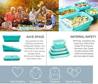 AMAZING CONTAINERS™ Collapsible Silicone Food Storage Container Set of 4 with Lids | Stackable | Microwaveable | Freezer, Dishwasher Safe| BPA Free