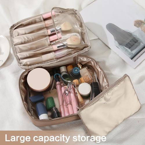 Queboom Travel Makeup Bag Cosmetic Bag Makeup Bag Toiletry bag for women and men (Coffee) - color: Coffee