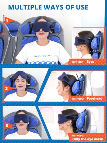 SARISUN Airplane Head Strap 3D Eye Mask, Travel Pillow Alternative for Long Flight, Travel Essentials 360° Support Sleep Head Hold, Stop Bobblehead, Ultra-Compact Lightweight, Purple - color: Purple
