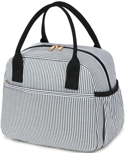 CAMTOP Lunch Box for Women Men Insulated Lunch Bag Lunch Tote Bag Leakproof Thermal Cooler Large Capacity for Travel Work School Picnic (Black white stripes) - color: Grey White Stripes, size: Medium
