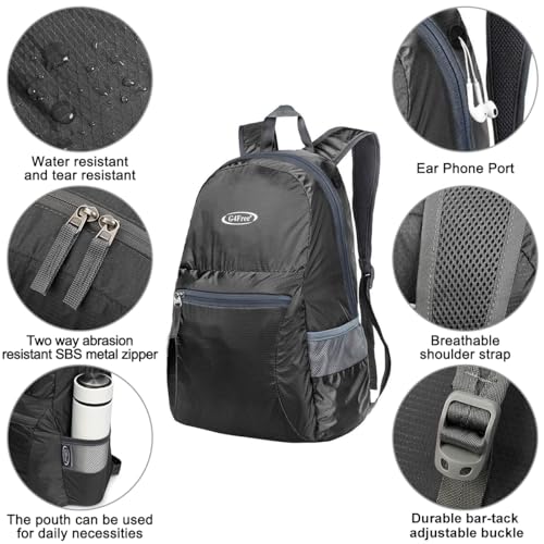 G4Free 20L Lightweight Packable Backpack Travel Hiking Daypack Foldable Backpack for Men Women - color: A-black