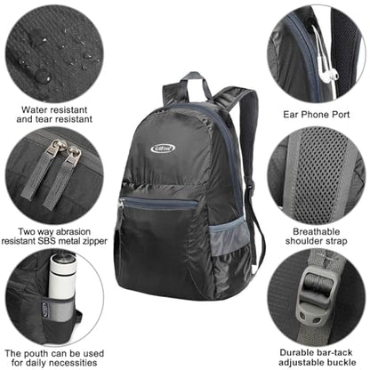 G4Free 20L Lightweight Packable Backpack Travel Hiking Daypack Foldable Backpack for Men Women - color: A-black