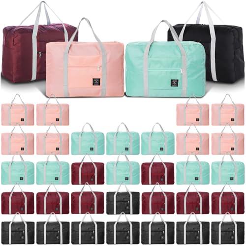Travel Bag 36 Packes Carry on Luggage Foldable Duffel Bag Sports Gym Bag Weekender Overnight Bag Water Resistant Nylon Travel Duffel for Men Women - color: 9Black 9Pink 9Green 9Red