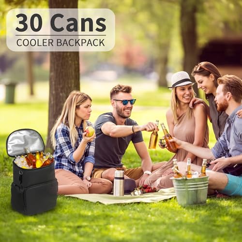 Backpack Cooler for Men and Women Insulated Waterproof Soft Lightweight Cooler Bag Leakproof 30 Cans Travel Camping Picnic Beach - color: Black, size: 30 Cans