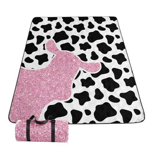 Outdoor Picnic Blanket Portable Ultrasonic Waterproof Picnic Mat Cow Spots Printed Camping Beach Mat for Sand and Wet Grass Hiking (Cow Spots S) - color: Cow Spots, size: Standard - 59"x78"