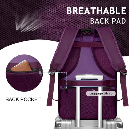 MATEIN Large 45L Travel Backpack for Women, Airline Approved Carry on Backpack with Shoe Compartment, Water Resistant Luggage College Overnight Weekender Travel Bag Fit 18" Laptop, Purple - color: Purple, size: XX-Large