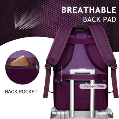 MATEIN Large 45L Travel Backpack for Women, Airline Approved Carry on Backpack with Shoe Compartment, Water Resistant Luggage College Overnight Weekender Travel Bag Fit 18" Laptop, Purple - color: Purple, size: XX-Large