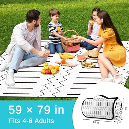 Waterproof Picnic Outdoor Blanket, 79" x 59" Sandproof Foldable Large Picnic Blanket for Beach, Camping, Park, Travel, Concert, Great Gift for Families and Couples (Simple Lines) - color: Simple Lines 02