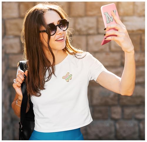 Preppy Birthday Gifts for 6 7 8 9 10 11 12 13 Year Old Girls, Cute Pearl Initial Compact Mirror with Lights Pink Small LED Pocket Makeup Mirror Teen Girls Trendy Stuff Travel Essentials (E) - color: E