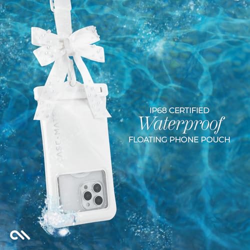 Case-Mate IP68 Waterproof Large Phone Pouch with Bow Design - Travel Beach Cruise Ship Essentials - Floating Phone Case with Crossbody Lanyard for iPhone 17 Pro Max/16 Pro/15/14/13/ S26 - Ivory Pearl - color: Ivory Pearl