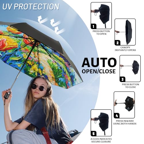 SY COMPACT Travel Umbrella - Windproof Automatic Compact Umbrella for Rain, Lightest 8-Rib, Small, Strong & Portable, Durable Grip, Fits Backpack & Car, Factory Direct (UV Available) - color: UPF-Windmill