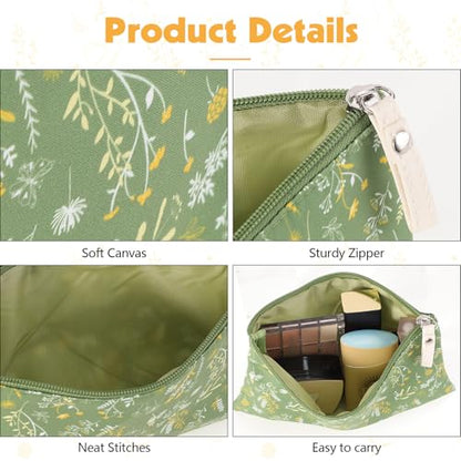 Pengxiaomei 2 Pcs Green Floral Makeup Bags, Small Zipper Cosmetic Bag Travel Toiletry Bag Makeup Pouch for Kids Teen Girls Tea Party Spring Party Mothers Day Gifts - style: Green Floral