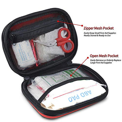 I GO 85 Pieces Hard Shell Mini Compact First Aid Kit, Small Personal Emergency Survival Kit for Travel Hiking Camping Backpacking Hunting Marine Car - color: Red