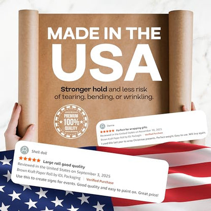 Brown Paper Roll 48" x 1200" (100 feet) - USA-Made Thick Kraft Paper Roll 50lb Thickness for Packing, Moving, Shipping & Crafts/Arts - 100% Recycled Natural Craft Wrapping Material by IDL Packaging - color: Brown, size: 48"x100' (#50 thick)