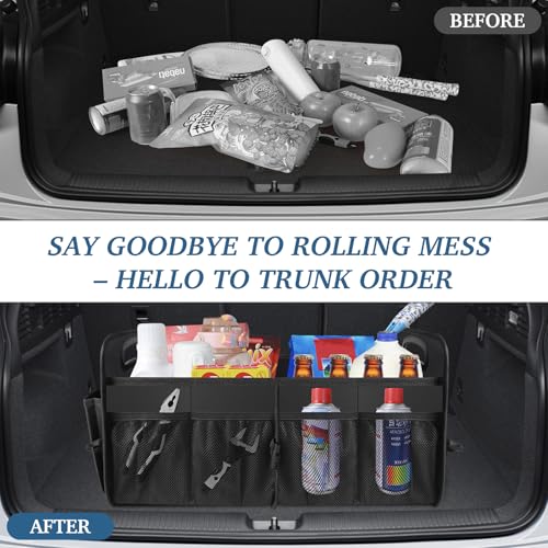 Trunk Organizer, Collapsible Waterproof car Trunk Organizer for SUVs & Sedans, Car Storage Organizers with Reinforced Handles, Car Accessories for Women and Men, 2 Compartments, 52L, Black - color: Black, size: Standard