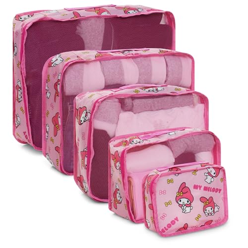 Sanrio's Hello Kitty Packing Cubes - 5 Piece Packing Cube Bags - Travel Essentials - Suitcase Luggage Organizer Set - Hello Kitty and Friends, My Melody, Kerromi, Kerropi, Badtz-Maru (My Melody) - color: Pink