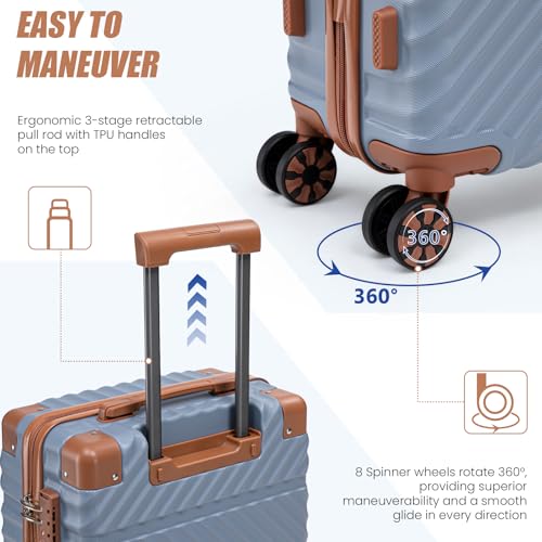 Cosbarn Carry On Luggage 22x14x9 Airline Approved, Hardside 20 Inch Carry on Suitcases with Wheels, Hard Shell ABS Lightweight Carry on Luggage Set, Travel Suitcase Set with TSA Lock, SkyBlue - color: SkyBlue, size: 3 Piece Sets (20/BP/TB)