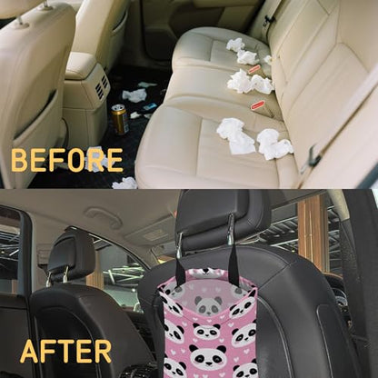 Cute Panda Car Trash Bag, Strap Drawstring Car Garbage Bags,Car Back Seat Organizer with Adjustable Buckle for Car Accessories - color: Cute Panda
