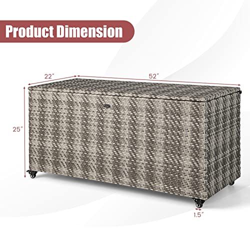 Tangkula 96 Gallon Deck Box, PE Wicker Outdoor Storage Box with 4 Wheels and Waterproof Liner, Outdoor Rectangular Storage Container for Cushions, Garden Tools (Mix Gray) - color: Mix Gray