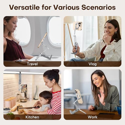 OMOTON TP02 360°Rotating for MagSafe Tripod Mount, Adjustable Aluminum Magnetic Phone Tripod for iPhone 17/16/15/14 Pro Max Air, Foldable Cell Phone Stand Fits Vlog, Gym, Travel Essentials, Silver - color: 5-Silver
