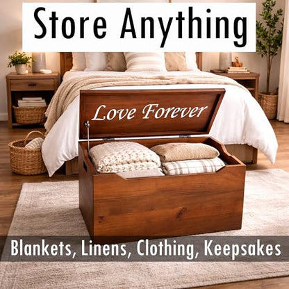 Personalized Engraved Name, Fully Assembled, Solid Wood Storage Trunk with Lid & Handles, Hope Chest, Wooden Box, Bedroom Organizer, Birthday, Gift, Blankets, Clothes, Slow-Close Lid, 30”, Walnut - color: Walnut-Engraved