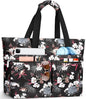 HUANLANG Large Beach Bags for Women Pool Bag with Zipper, Waterproof Sandproof Beach Tote Travel Bag with Wet Pocket - color: Black Floral