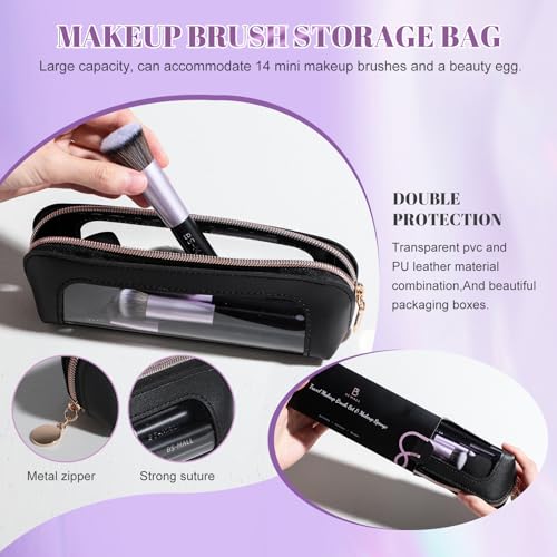 BS-MALL 14 Pcs Makeup Brushes Set with 1 Pcs Makeup Sponge – Essential Foundation Powder Concealers, Eye Shadows, Blush Makeup Brushes with Travel Makeup Case (Purple) - color: Purple
