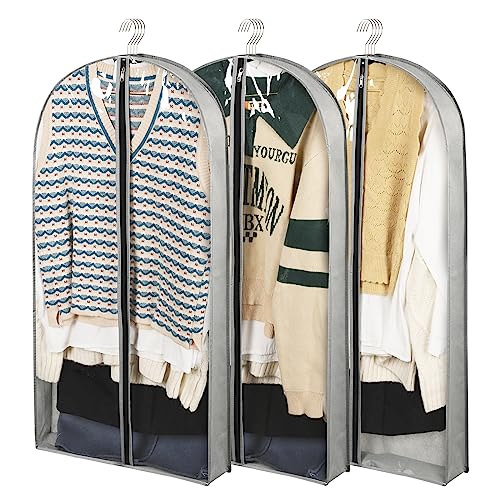 3 Pack 40" Garment Bags for Hanging Clothes Storage, Clear Suits Covers with 4" Gussets for Closet Storage Travel, Plastic Protector for Coat, Jacket, Sweater, Shirts - size: 40" 3Pack