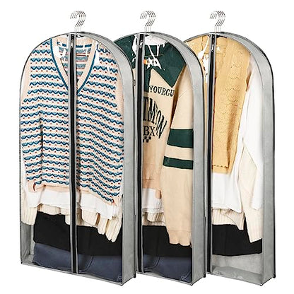 3 Pack 40" Garment Bags for Hanging Clothes Storage, Clear Suits Covers with 4" Gussets for Closet Storage Travel, Plastic Protector for Coat, Jacket, Sweater, Shirts - size: 40" 3Pack