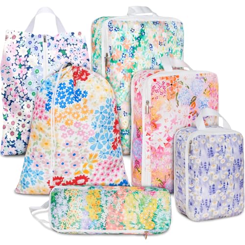 6 Pcs Compression Packing Cubes Waterproof Suitcase Travel Bag Luggage Backpack Organizer Travel Cubes for Packing-Small Floral Print - color: Small Floral Print