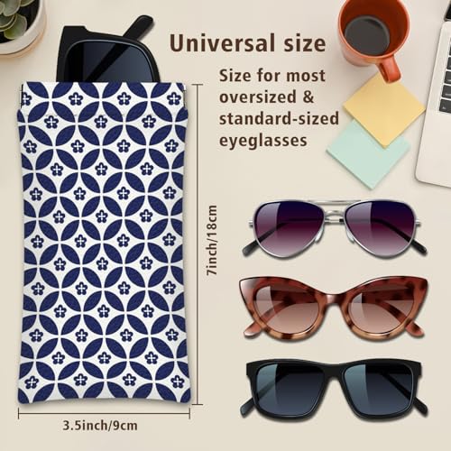Eyeglasses Sunglasses Case PU Soft Squeeze Top Glasses Pouch for Women Men,Floral Pattern Portable Anti Scratch - color: Blue