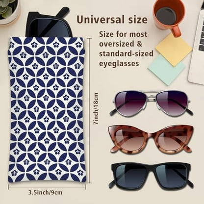 Eyeglasses Sunglasses Case PU Soft Squeeze Top Glasses Pouch for Women Men,Floral Pattern Portable Anti Scratch - color: Blue