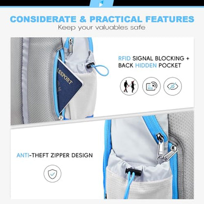 Seektop RFID Anti-Theft Crossbody Bag Sling Backpack for Women & Men, Casual Chest Daypack for Daily Travel - color: White Blue