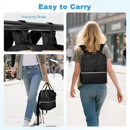 Fasrom Medicine Travel Bag Backpack with Insulated Compartment & Waterproof Mat, Double Layer Pill Bottle Organizer for Prescription, Vitamins and Medical Supplies, Black (Empty Bag Only) - color: Black