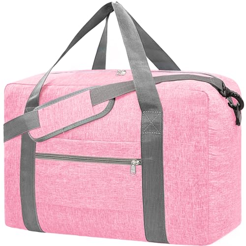 For Spirit Airlines Personal Item Bag 18x14x8 Foldable Carry on Bags for Airplanes Travel Duffel Bags for Women and Men - color: Snow Pink, size: With Shoulder Strap
