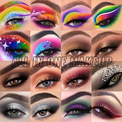 UCANBE Eyeshadow Palette with 15Pcs Brushes Makeup Set, Pigmented 86 Colots Make Up Pallet Gift Sets, Matte Shimmer Metallic Eye Shadow Highlighter Contour Blush Powder Christmas Valebtines Beauty Kit - color: Palette D + Pink Brush
