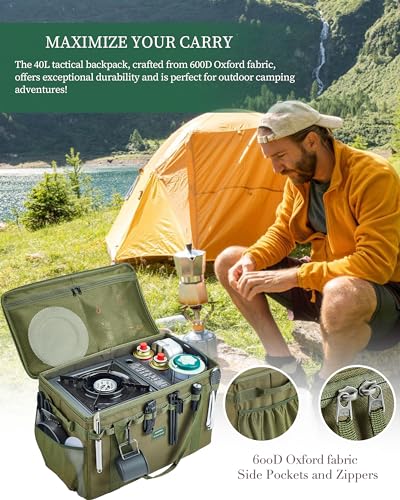 UPWOIGH Tactical Camping Storage Bag 40L – Heavy Duty Duffel with Waterproof Bottom, Collapsible Organizer with 2 Adjustable Dividers, 600D Oxford Fabric, Green Overlanding Gear - color: Green