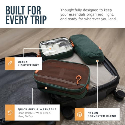 Toiletry Bag Kit 3 Piece Set: Hanging Travel Toiletry Bag + 311 TSA Cosmetic Liquid Bag + Accessory Organizer Pouch - color: Green