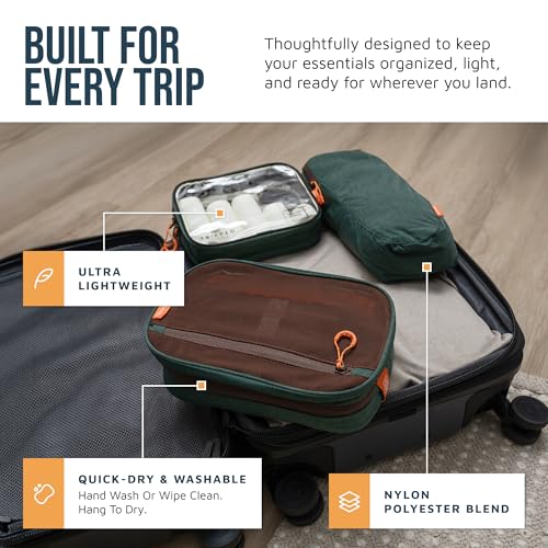 Toiletry Bag Kit 3 Piece Set: Hanging Travel Toiletry Bag + 311 TSA Cosmetic Liquid Bag + Accessory Organizer Pouch - color: Green