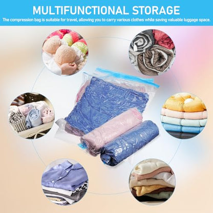 12 Pcs Travel Compression Bags Roll up Vacuum Seal Storage Bags for Clothing Space Saver Portable Packing Organizer Set 6 Pcs 35x50cm 40x50cm