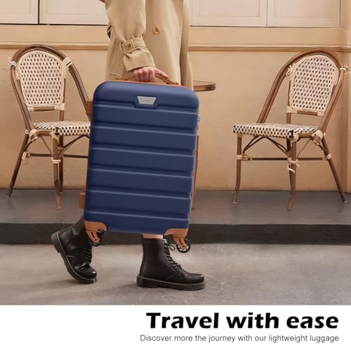Coolife Luggage 3 Piece Set, Lightweight Durable Hardshell Suitcase set with 360° Spinner Wheels, TSA-approved Lock, Checked Family Travel Luggage sets, 20/24/28 Inch, Apricot Navy - color: Apricot Navy, size: 20in24in28in