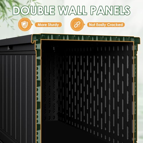 Devoko 260 Gallon Double-Wall Deck Box with Divider, Side Handles, Resin Outdoor Large Storage Box Waterproof and Lockable for Patio Furniture, Garden, Pool (Black, 260 Gallon) - color: Black, size: 260 Gallon 1 Pack