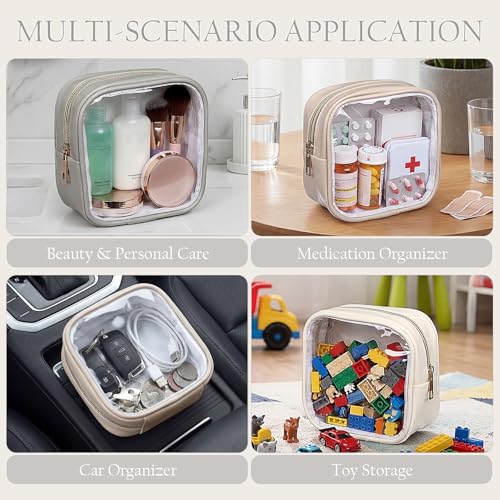 Abbylike 3 Pcs Mini Clear Makeup Bag Cosmetic Bags Set Waterproof Transparent Toiletry Bag with Zipper for Women Girls, Gifts for Bridesmaid (Nude,Elegant Gray,Moonlight White) - color: Nude,Elegant Gray,Moonlight White