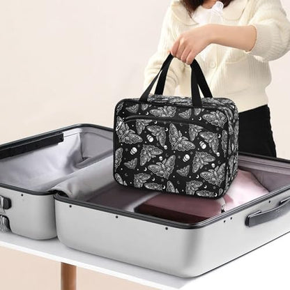 MNSRUU Hanging Toiletry Bags for Women Travel, Gothic Moth Skull Moon Esoteric Toiletry Organizer Portable Travel Toiletry Bags Clear Wash Bags Makeup Bag Cosmetic Bag - color: Skulls 185
