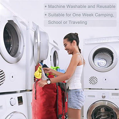 BeeGreen Laundry-Bag-Backpack-Extra-Large, Red Nylon Drawstring Portable Laundry Backpack Tall Foldable Heavy Duty Dirty Clothes Travel Bag with Handle College Dorm Apartment Essentials - color: Red, style: With Front Zipper Pocket