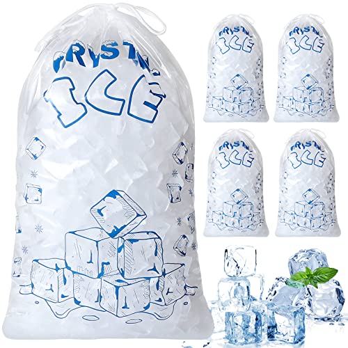 Ice Bags 8 lb with Drawstring, 50 Count Ice Bag for Ice Machine, Heavy-Duty Reusable Ice Cube Bags, Portable Storage and Freezer Keeper - size: 8LB