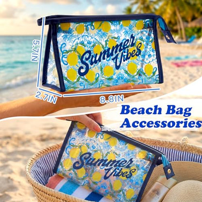 COSHAYSOO Sunscreen Bag Clear Makeup Toiletry Pouch Beach Vacation Essentials for Women Teen Girls Trip Gifts Summer Pool Travel Must Have Accessories Waterproof Stuff - color: Multi-Summer Vibes