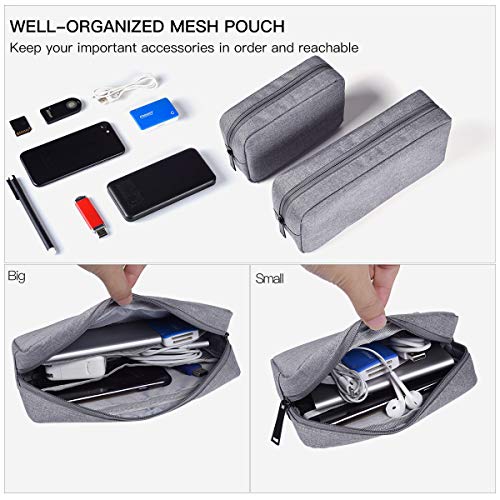 Portable Electronics Accessories Storage Bag, 2PCS Big + Small Carrying Case Travel Cable Organizer Cosmetic Bag Pouch Compatible Hard Drive, Power Bank, Mouse, Laptop Charger, Cellphone, Gray - color: Light Gray